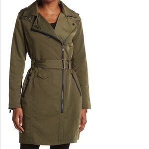 Avec Les Filles moto belted rain jacket olive XXS NWT